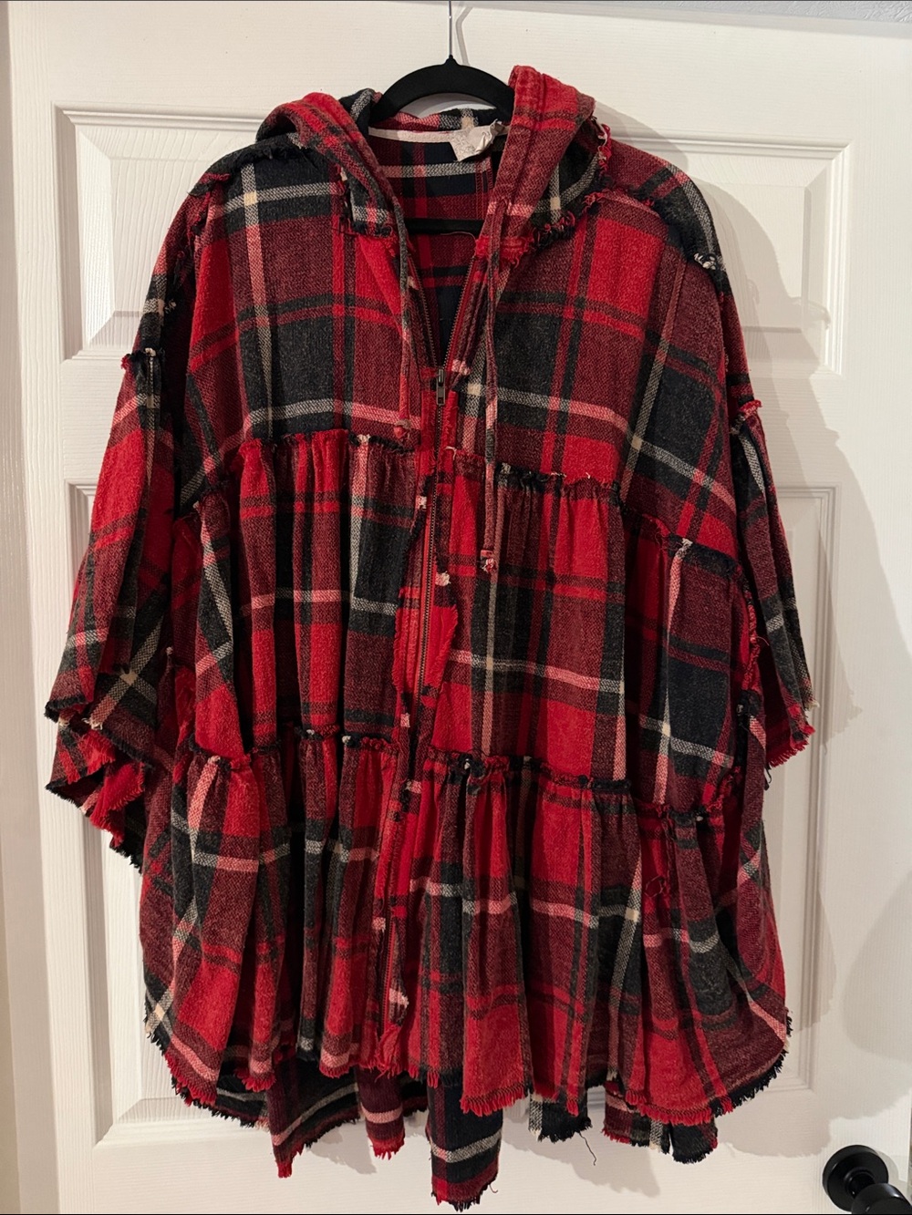 Oli & Hali Red Plaid Hooded Tiered Women's Top